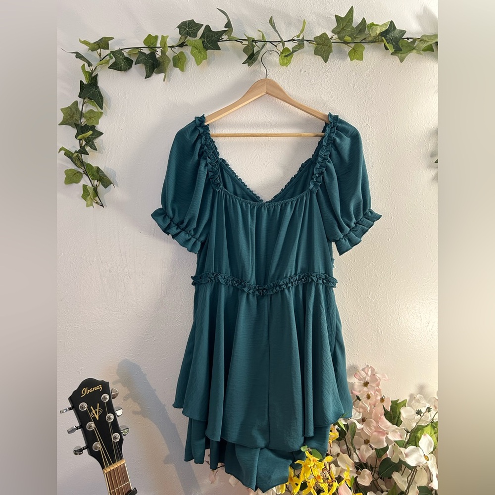 Teal Ruffled Romper - Picture 2 of 9